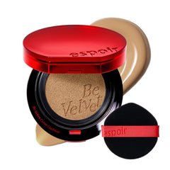 Espoir Be Velvet Cushion Foundation Ginger Olive puff application for quick, even coverage