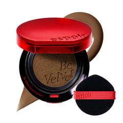 Espoir Be Velvet Cushion Foundation compact opened with deep olive shade for lasting color.