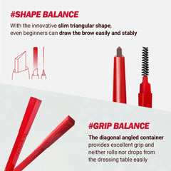 Espoir Brow Balance Pencil #4 Ash Brown grip-angled-container for steady handling.