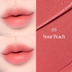 Espoir Couture Lip Tint Sour Peach on lips delivering natural blur and soft glow