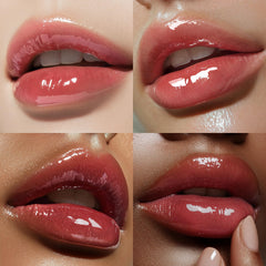 Swatches of Espoir Couture Lip Tint Glaze Under Mauve on multiple skin tones