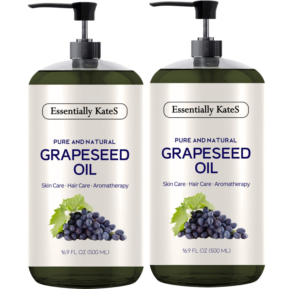 Essentially KateS Grapeseed Oil pack bottles for versatile skin and hair nourishment.