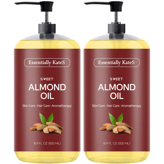 Essentially KateS Sweet Almond Oil bottle front showing pure, natural ingredients.