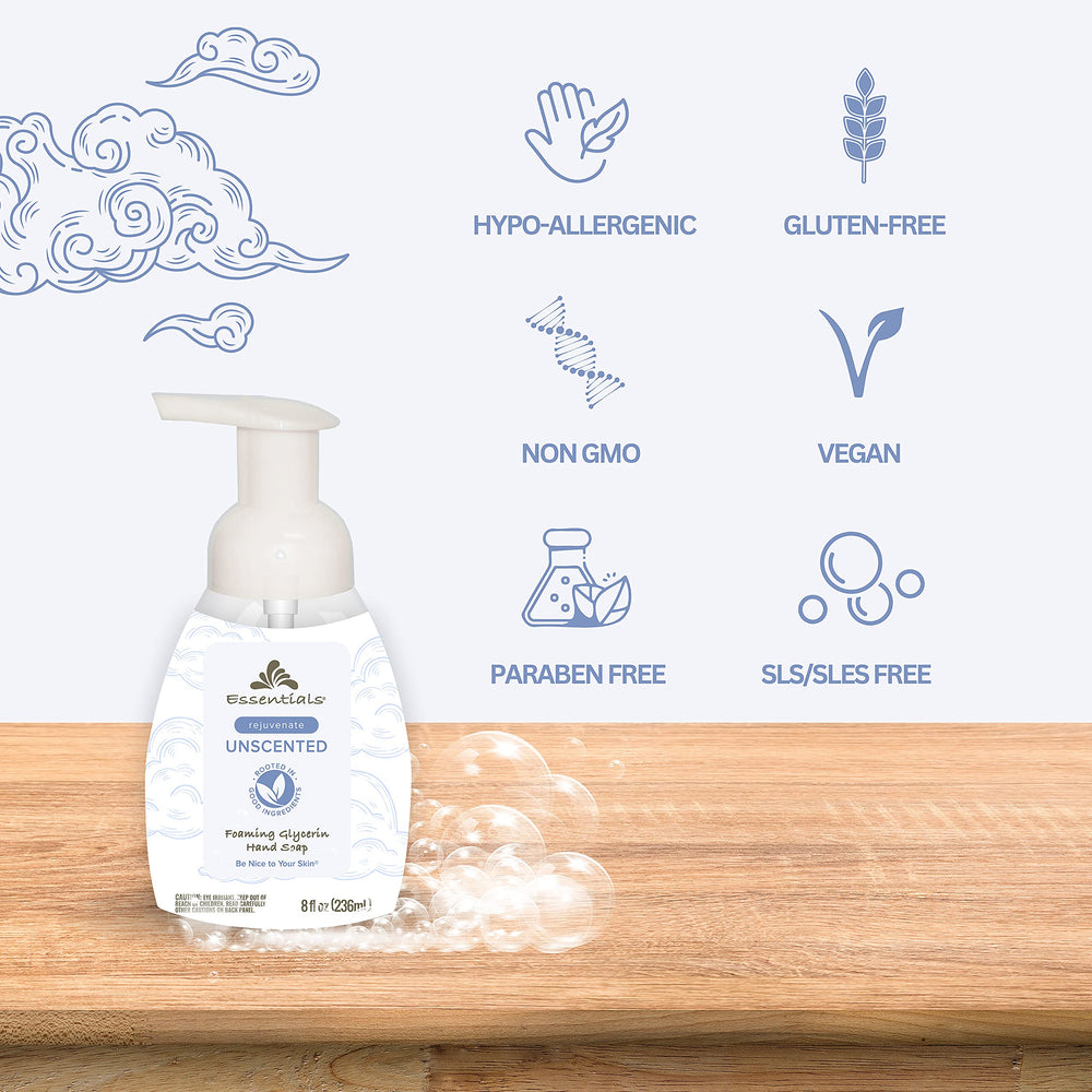 Essentials foaming glycerin hand soap pump-dispense action for easy use