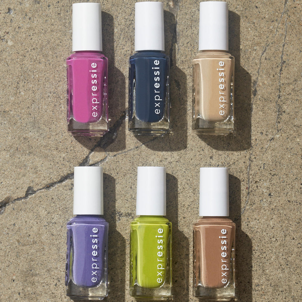 Essie Expressie bottle and angled brush on display for precise application