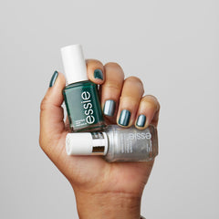 essie silver satin chrome finish over off tropic for radiant shine