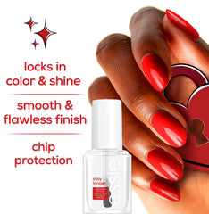 essie Stay Longer top coat brush applies for a long-lasting manicure.