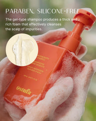 ESTUFA Dancing Earth Shampoo pentavitin visual emphasizes lasting moisture for hair roots.