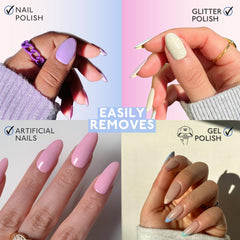Eternal acetone cotton ball application shows even coverage from cuticle to tip.