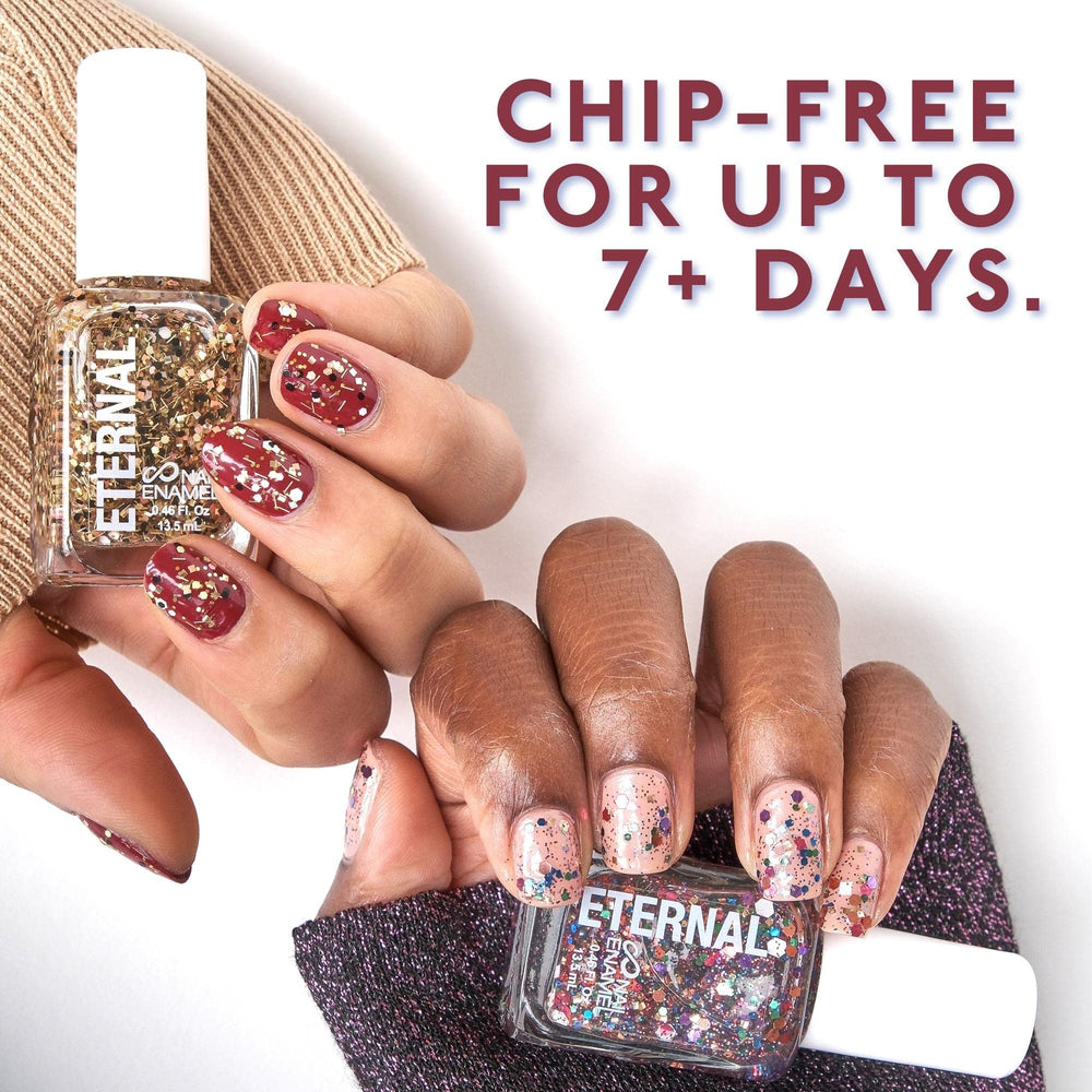 Eternal Glitter Nail Polish Set Cheers packaging shows USA-made quality and gift-ready presentation