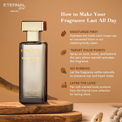 Eternal Love Nighttime application on wrist for lasting scent