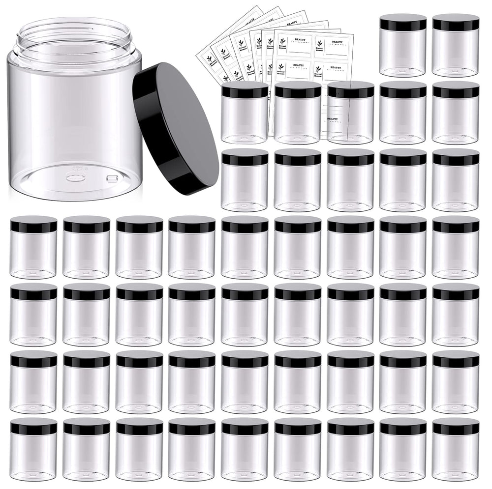 Eternal Moment 8oz clear jar with black lid for cosmetics and samples