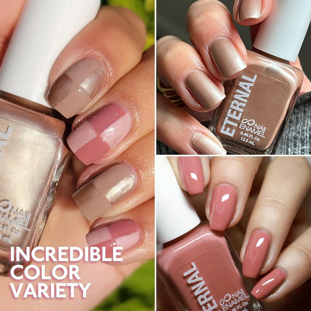 Eternal Nude Nail Polish Set swatch displays nude pink and brown tones for versatile looks