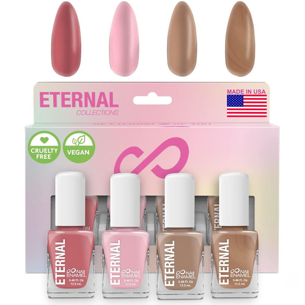 Eternal Nude Nail Polish Set rose gold bottle shows quick-dry formula for busy days