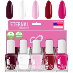 Eternal Rose All Day set image showcases a five-piece nail polish collection for DIY manicures