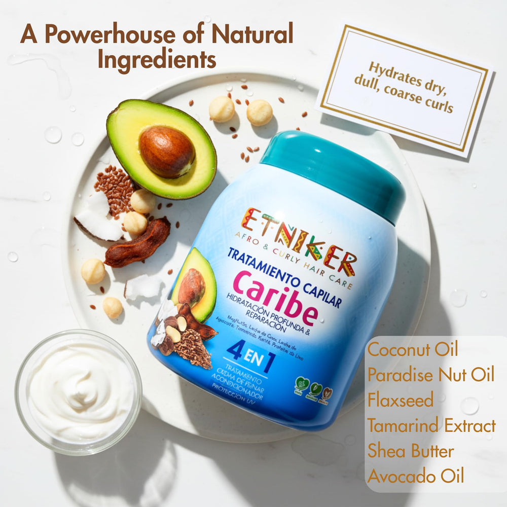 Etniker Caribe sulfate-free formula leaves curls soft without harsh detergents.