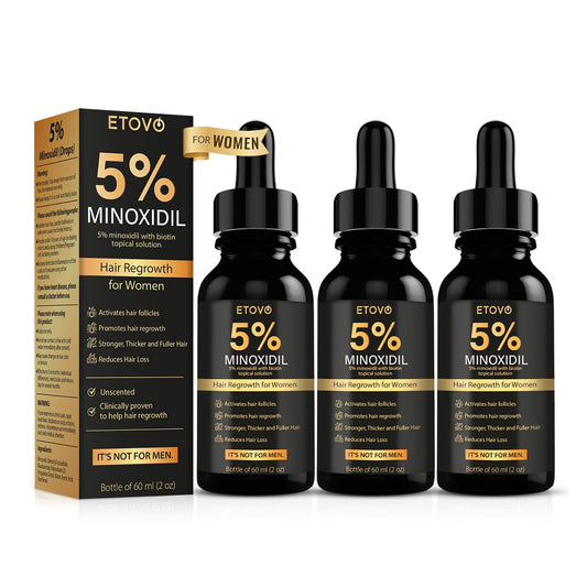 ETOVO 5% Minoxidil bottle ready for daily scalp treatment to support hair growth.