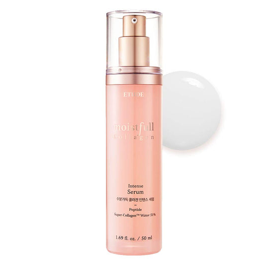 ETUDE Moistfull Collagen Serum 50ml bottle offers premium hydration for all skin types.