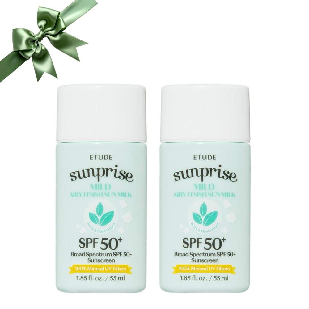 ETUDE Sunprise Mild Airy Finish Sun Milk Duo bottle shows light, mineral SPF protection.