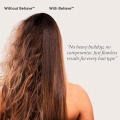 Eufora Behaive styling cream on defined curls delivering glossy, flexible hold.