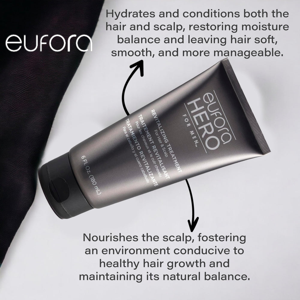 Eufora Hero Men Revitalizing Treatment on hair after use, leaving stronger and moisturized strands