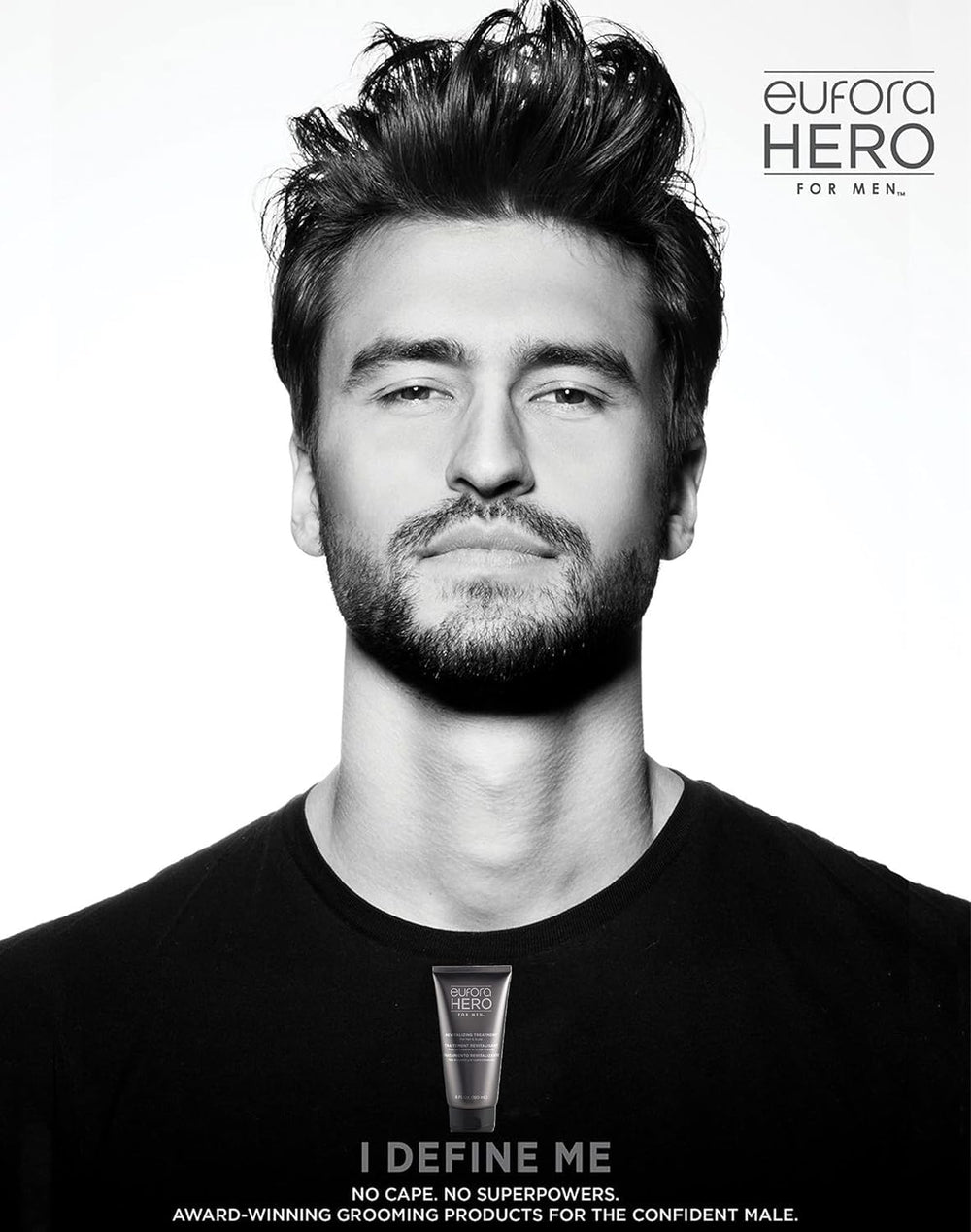 Eufora Hero Men Revitalizing Treatment hair close-up with gloss and improved bounce