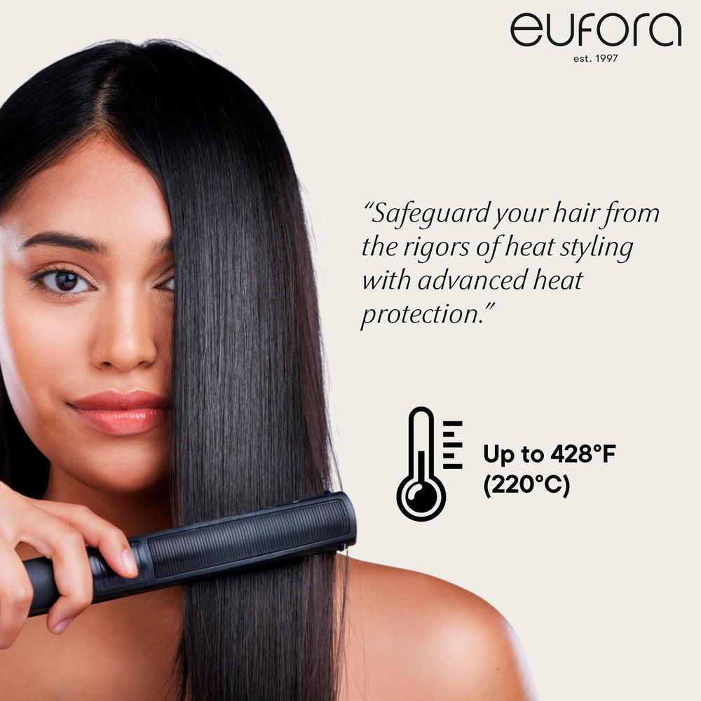 Hair being treated with Eufora Retain for smooth, frizz-free results.