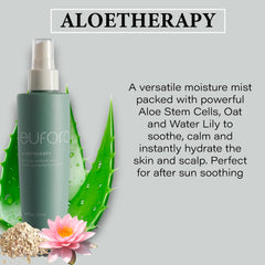 Label close-up highlighting aloe stem cells and key ingredients.