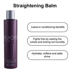 Eufora Straightening Balm label close-up highlighting premium hair care.