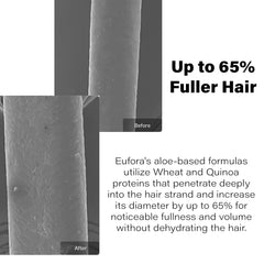 Eufora Volume Fusion fullness shot highlights quick styling boost for thin strands.