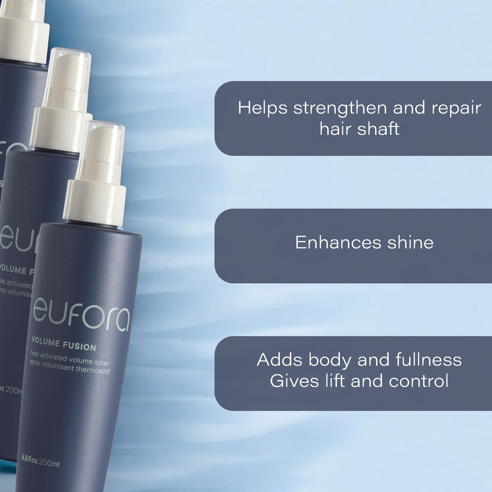 Eufora Volume Fusion root lift shows instant lift for fine hair.