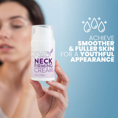 Eva Naturals anti-aging cream on face and neck promoting lifting and smoothing.