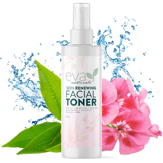 Eva Naturals Witch Hazel Toner bottle for refreshing hydration and balanced skin.