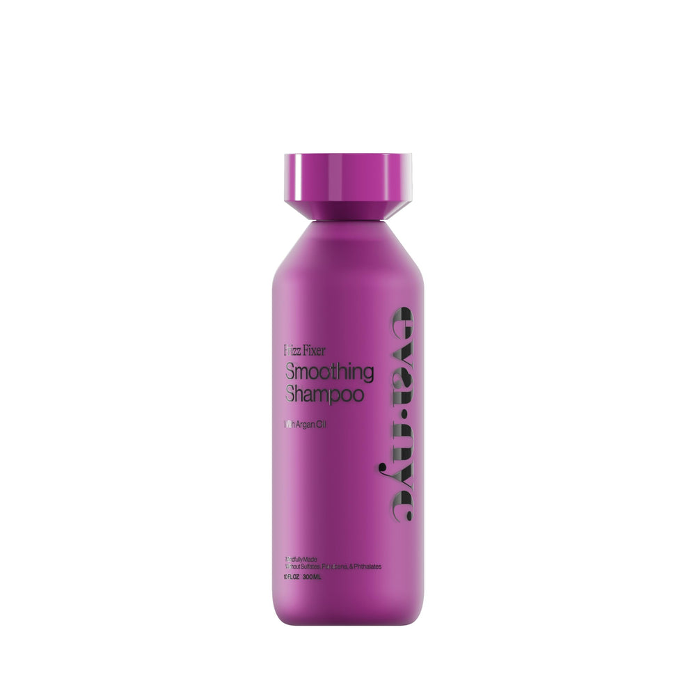 Eva NYC Anti-Frizz Shampoo argan oil pour demonstrates smoothing action for frizz-prone hair.