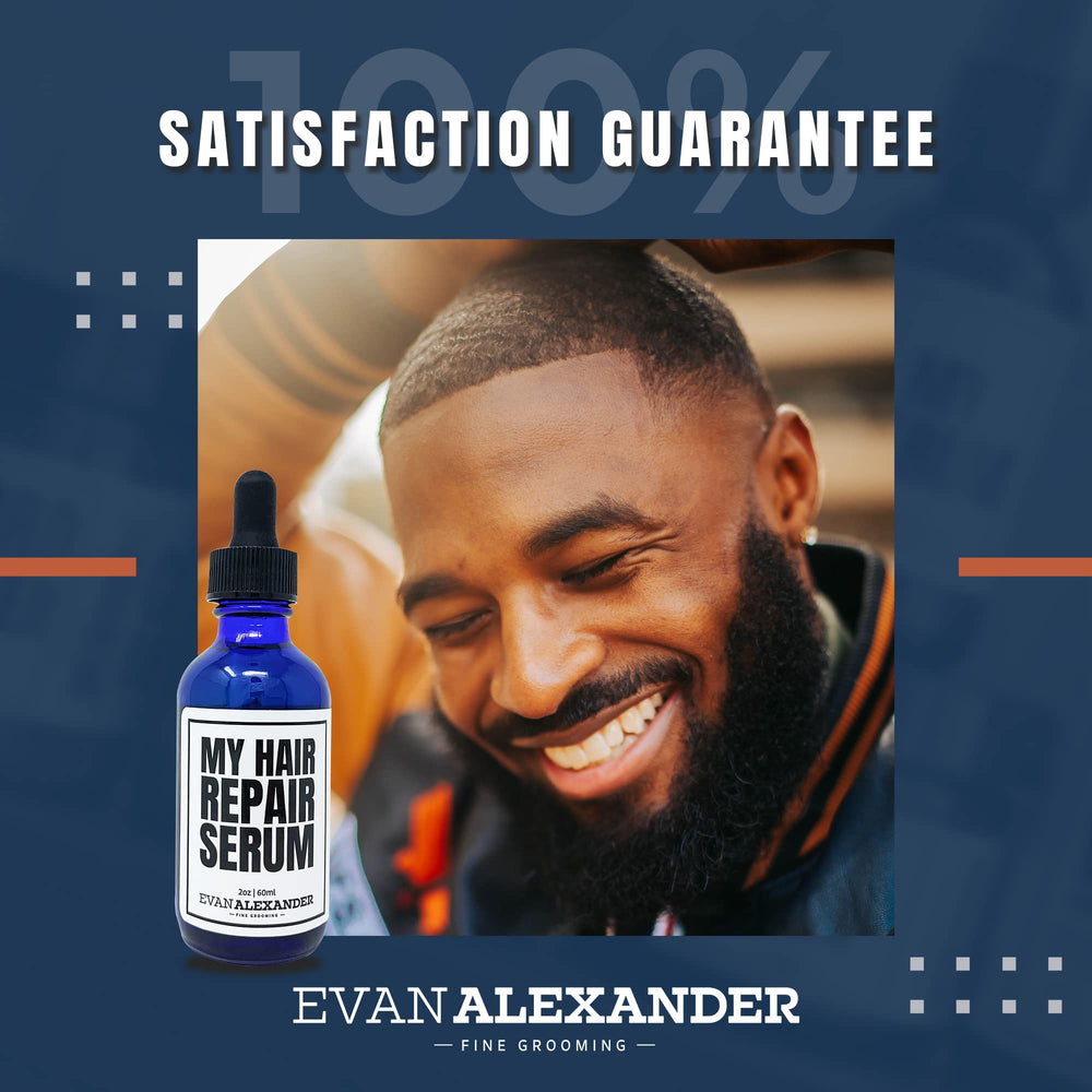 Evan Alexander Hair Repair Serum on vanity setup for quick daily routine.