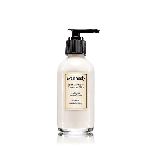 evanhealy blue lavender cleansing milk bottle for gentle cleansing on sensitive skin