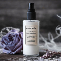 Evanhealy Lavender Argan bottle with label detail highlights balanced, non-greasy hydration.