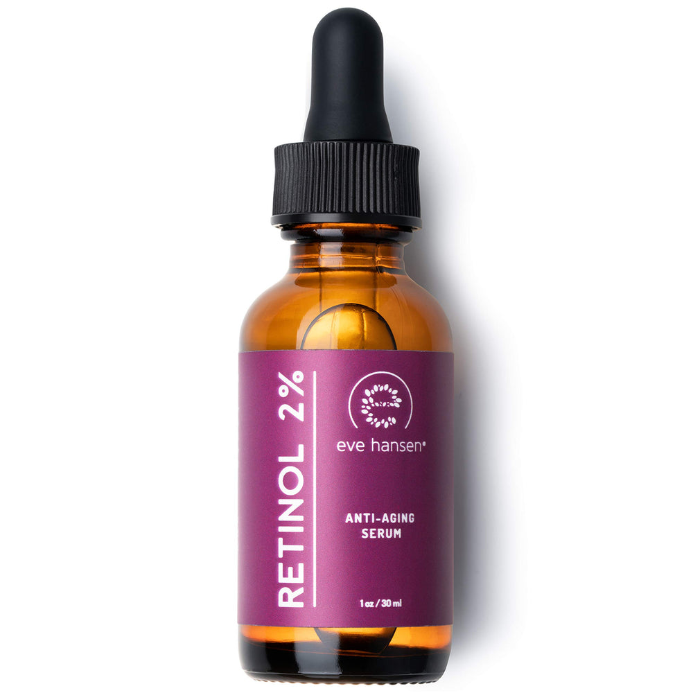 Eve Hansen anti-aging retinol serum bottle closeup for nighttime skincare routine