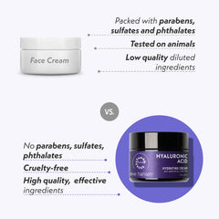 Vegan cruelty-free logo on Eve Hansen Hyaluronic Acid Cream packaging