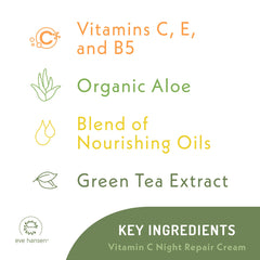 Eve Hansen Vitamin C Night Cream application closeup demonstrates easy nightly use on skin.