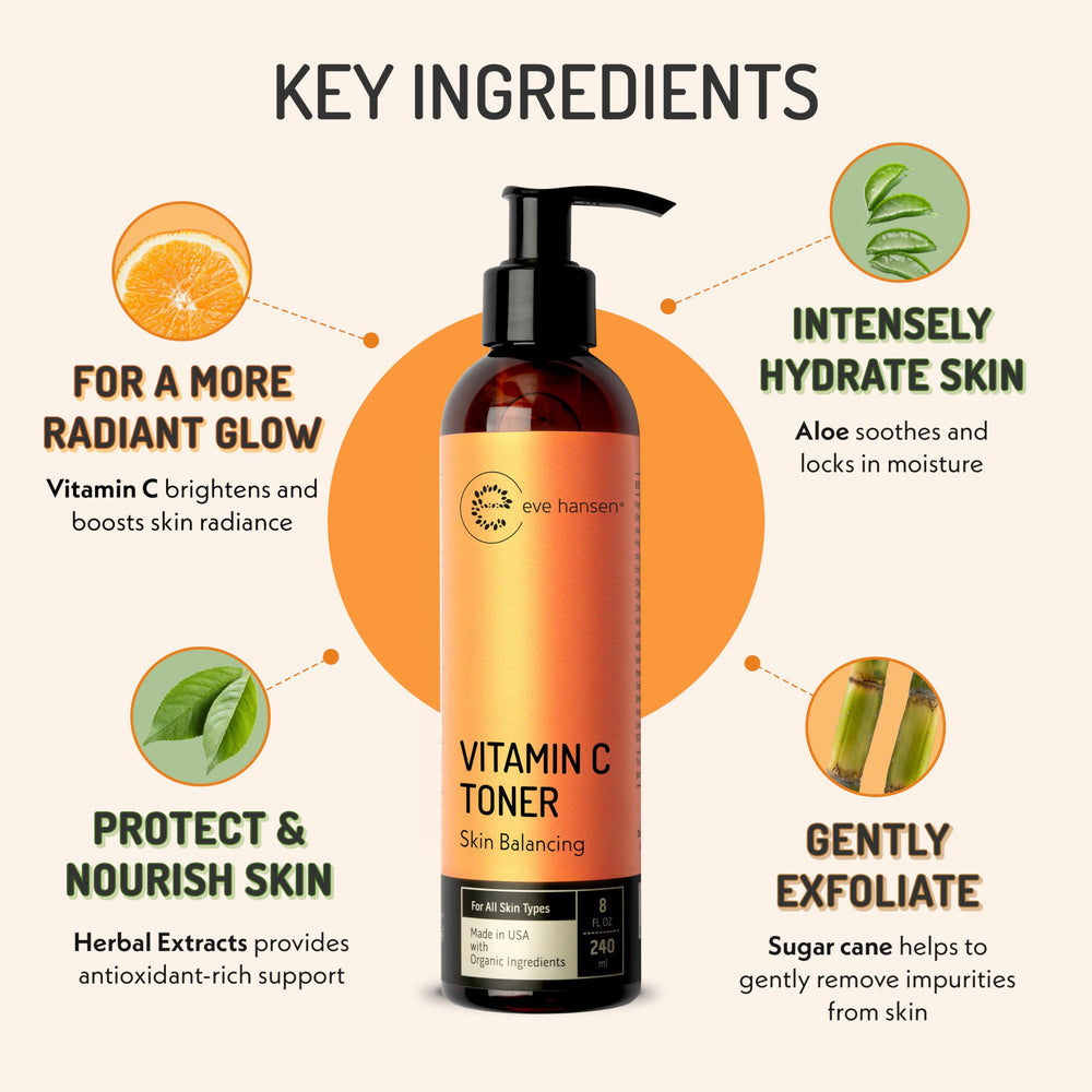 Eve Hansen Vitamin C Toner applied to skin for even texture.