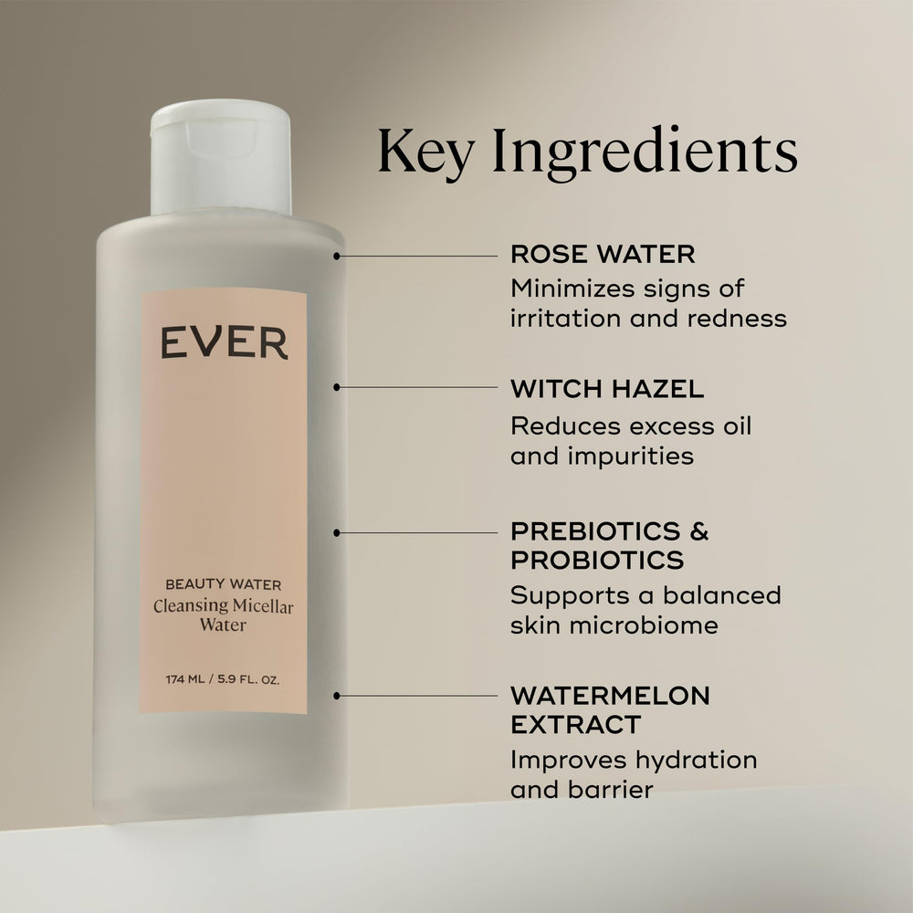 Witch hazel in EVER Beauty Water clarifies pores softly