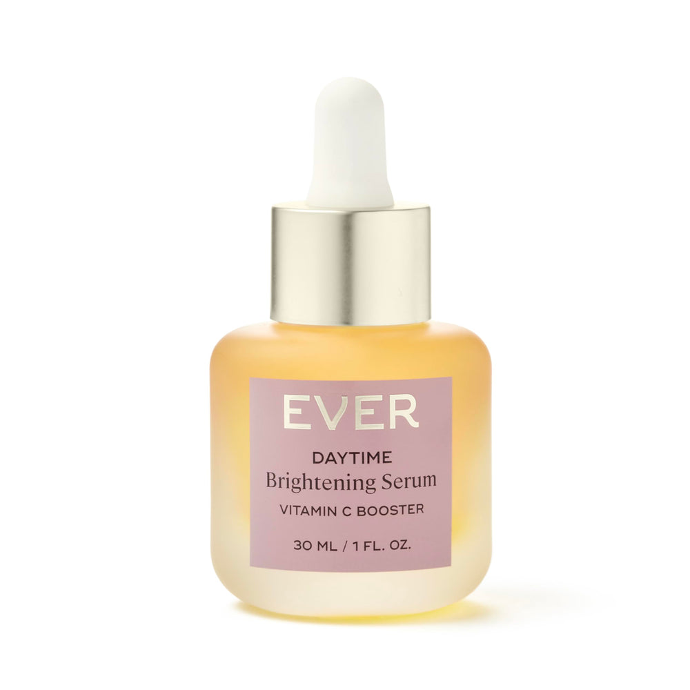 EVER Vitamin C serum bottle shows a brightening label for even skin.