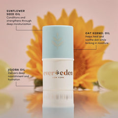 Evereden lip balm stick application showing smooth glide on delicate lips