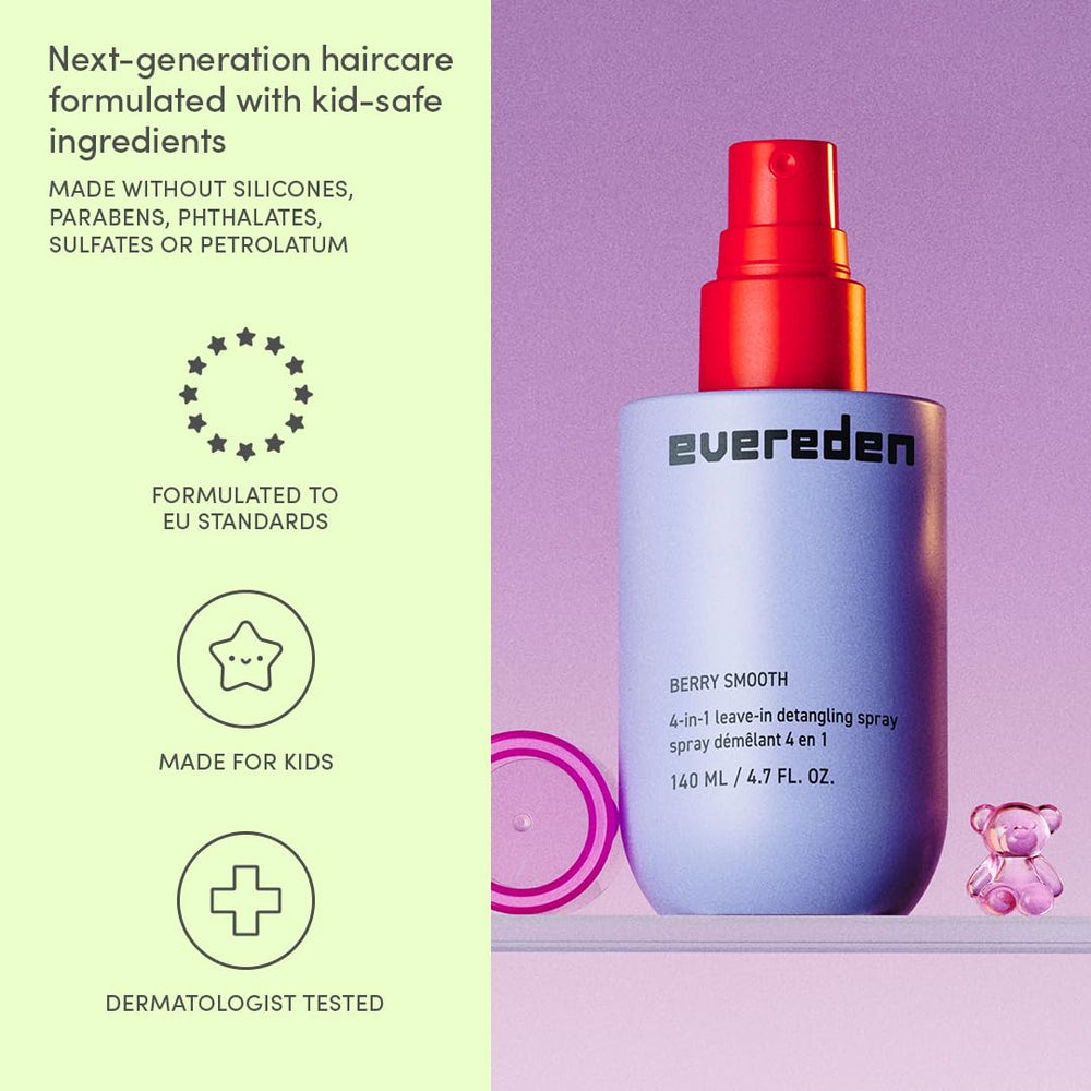 Evereden Detangler Spray packaging shows doctor and dermatologist-tested credentials.