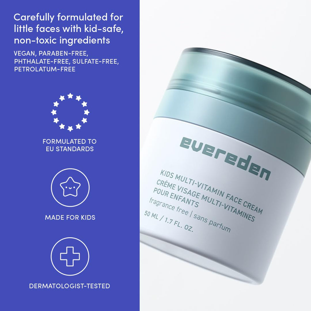 Evereden fragrance-free kids face cream texture close-up highlights a light, non-greasy feel.