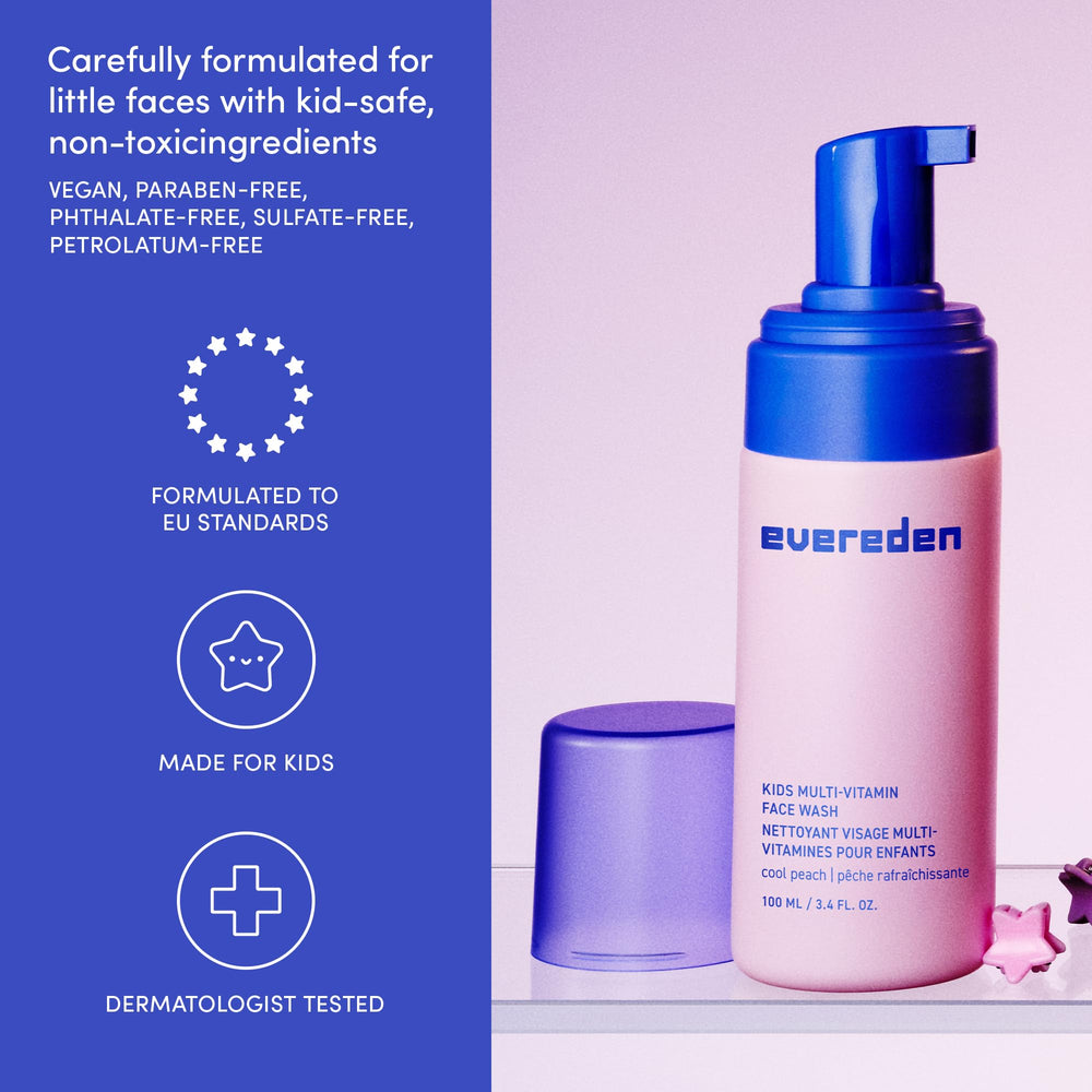 Evereden Kids Face Wash mega vitamins ingredients highlight nourishing concept for skin support.