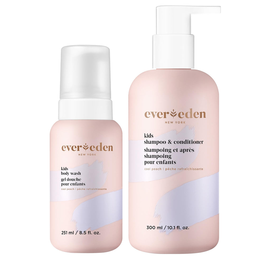 Evereden Kids 2-in-1 shampoo and conditioner bottle close-up, gentle daily hair care
