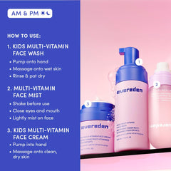 Evereden Kids skincare routine display suggesting morning and bedtime care.