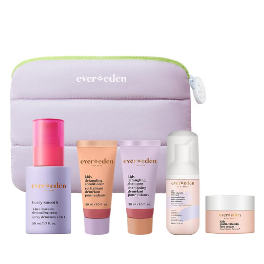 Evereden Kids Travel Set detangling shampoo with plant protein for smoother, more manageable hair.